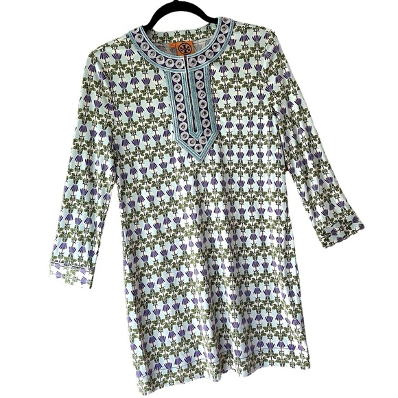 TORY BURCH | NWOT EMBELLISHED SILK FLORAL TUNIC BEADED JEWEL NECKLINE | SMALL - Picture 2 of 15